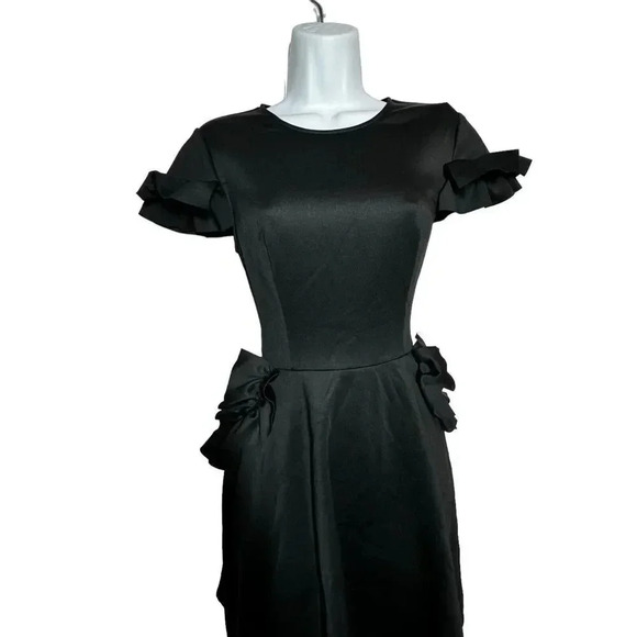 TED BAKER black LUUCIEE Neoprene Ruffle Trim skater dress size 1 US 4 NEW NWT - Picture 2 of 14